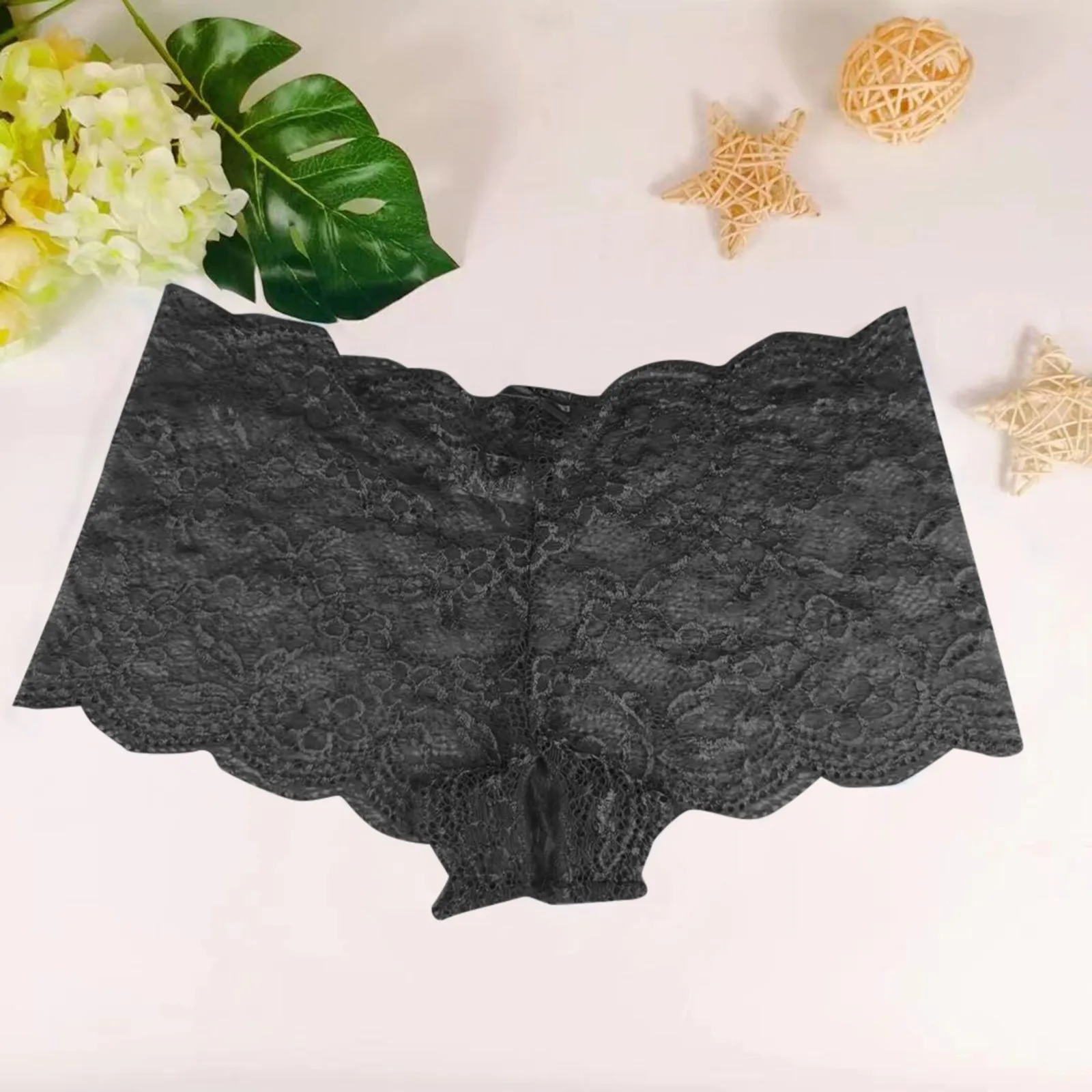 

Sexy Lace Boxer Shorts Underwear for Women Low Waist Breathable Boxers Female Panty Hollow Out Panties Lingerie