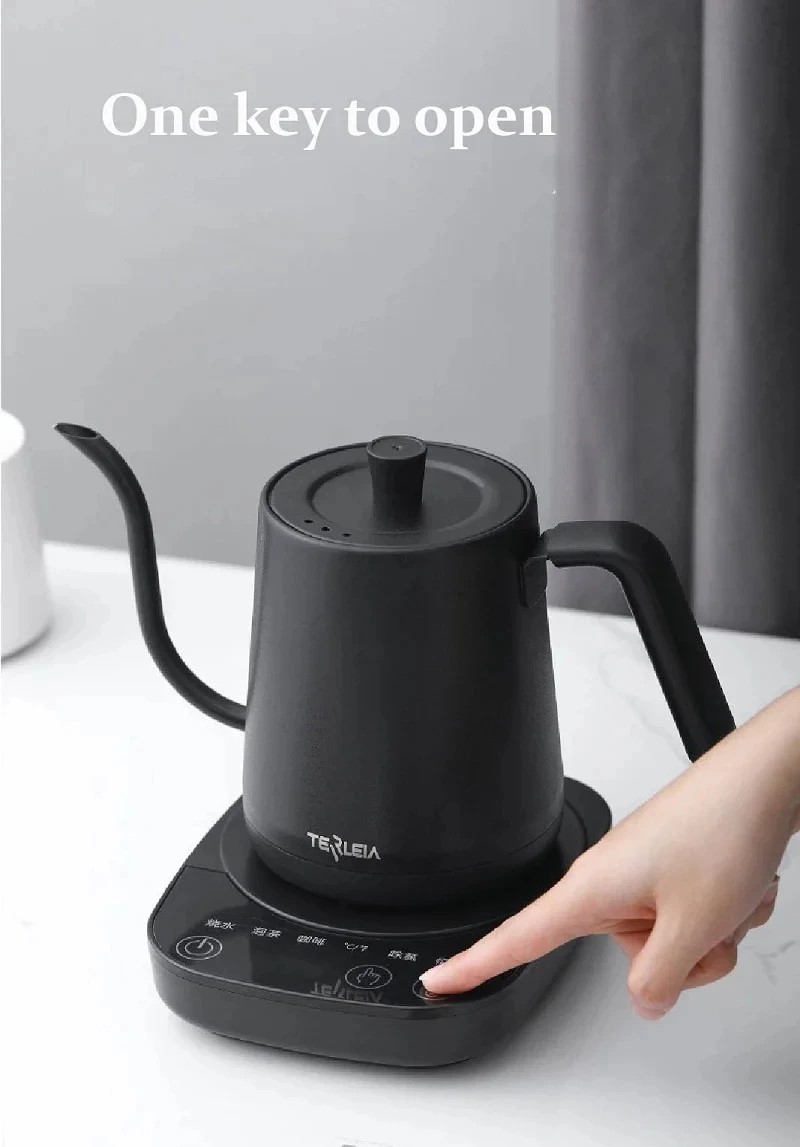 Description Picture 4 of item110V/220V Smart Electric Kettle Hand Brew Coffee Pot Gooseneck Jug Multigear Temperature Adjust 304 Stainless Steel Teapot 800ml