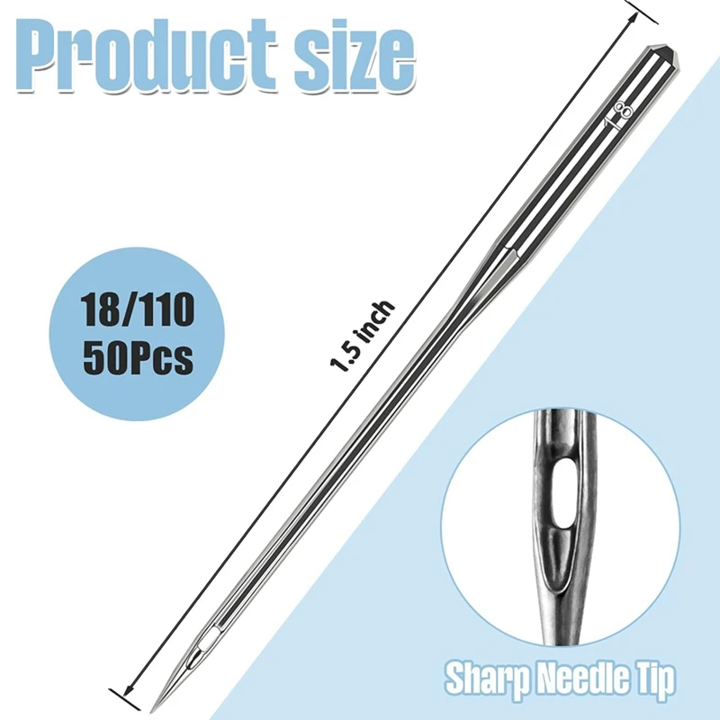 50 Pcs Universal Size 110/18 Heavy Duty Sewing Machine Needles, Quliting Sewing Machine Needles For Home