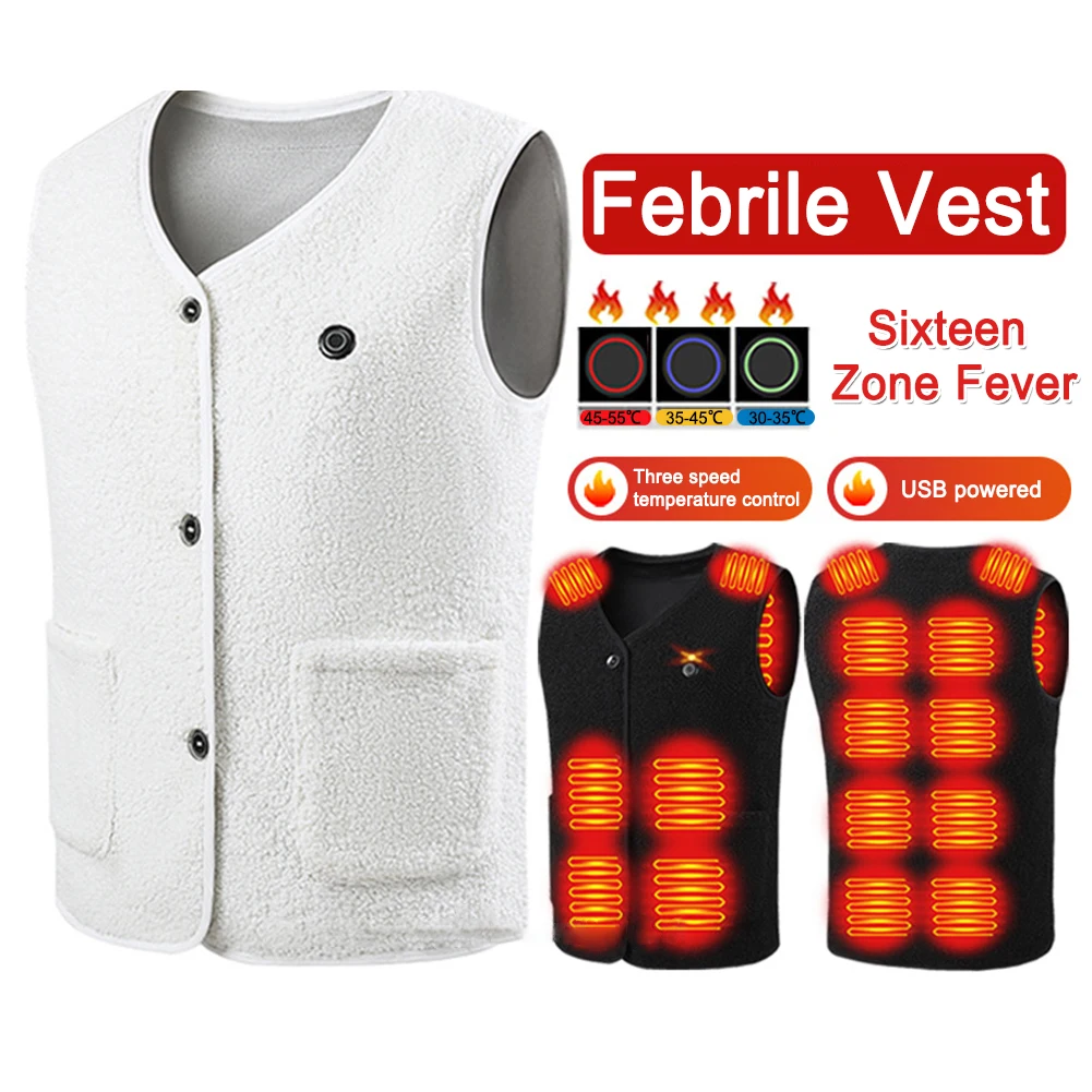 16 Areas Heated Vest Thermal Jacket Rechargable Winter Puffer Jacket 16 Heating Areas 3 Heating Levels for Sports Hunting Hiking
