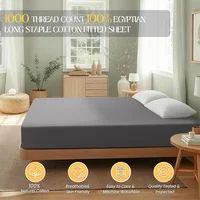 Drap-housse en coton égyptien biologique 1000TC doux, taille double/queen, avec bande élastique, pour matelas 90/120/150/180/200 2
