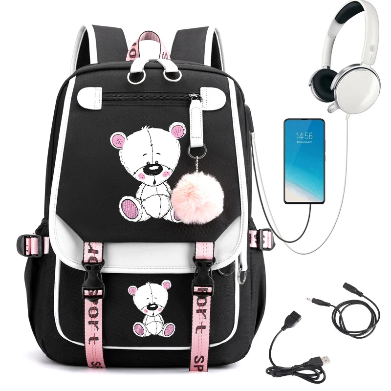 

Школьный Рюкзак Для студентов колледжа, водонепроницаемый ранец для модных девушек с милым мультяшным рисунком Тедди, сумки для ноутбука с мультяшным аниме