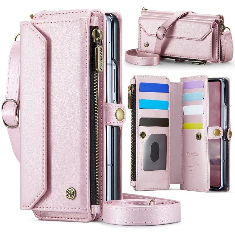 Luxurious Crossbody Leather Zipper Wallet Phone Case with Card Holder