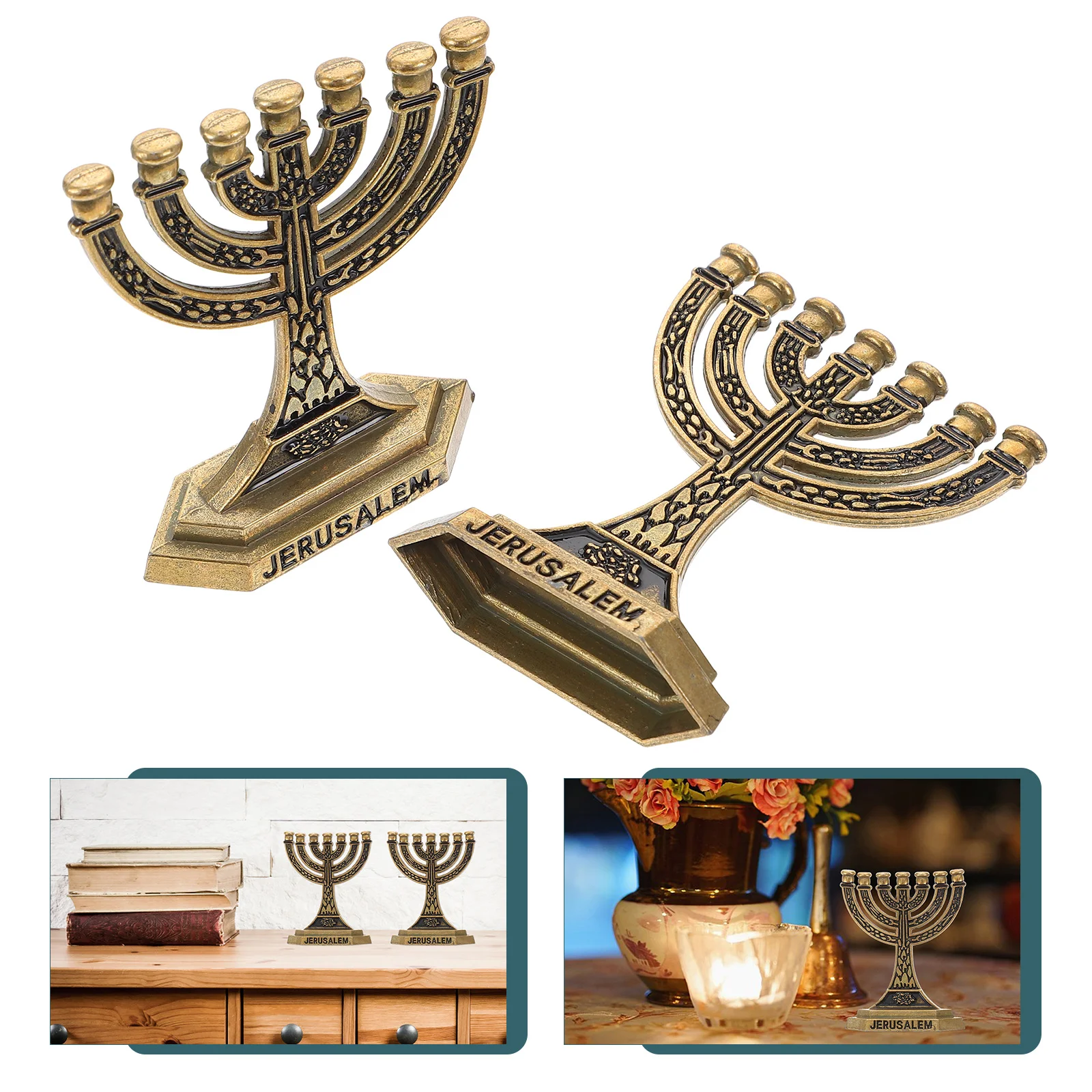

2 Pcs Seven Hole Candlestick Decoration Holy Cups Ornaments Zinc Alloy Die-casting Electroplated Ancient Vintage Desktop