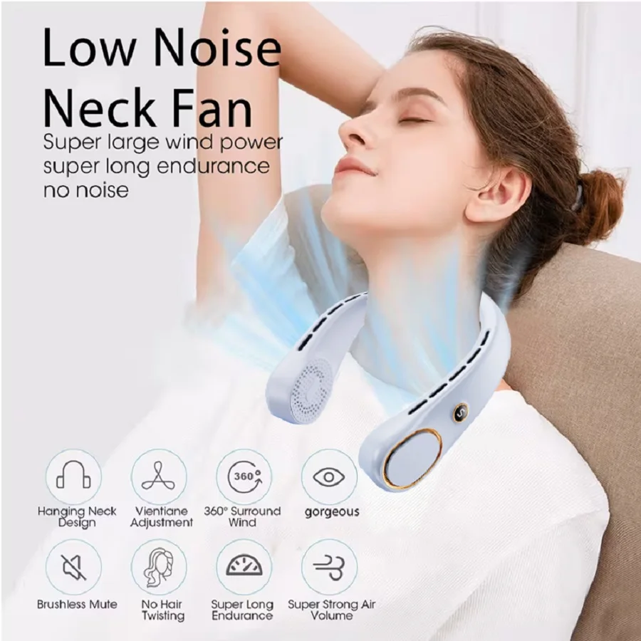 Portable Neck Fan, Hands Free Bladeless Fan, 5 Speeds, 3000 mAh Battery Operated Wearable Personal Fan, Twistable, Rechargeable