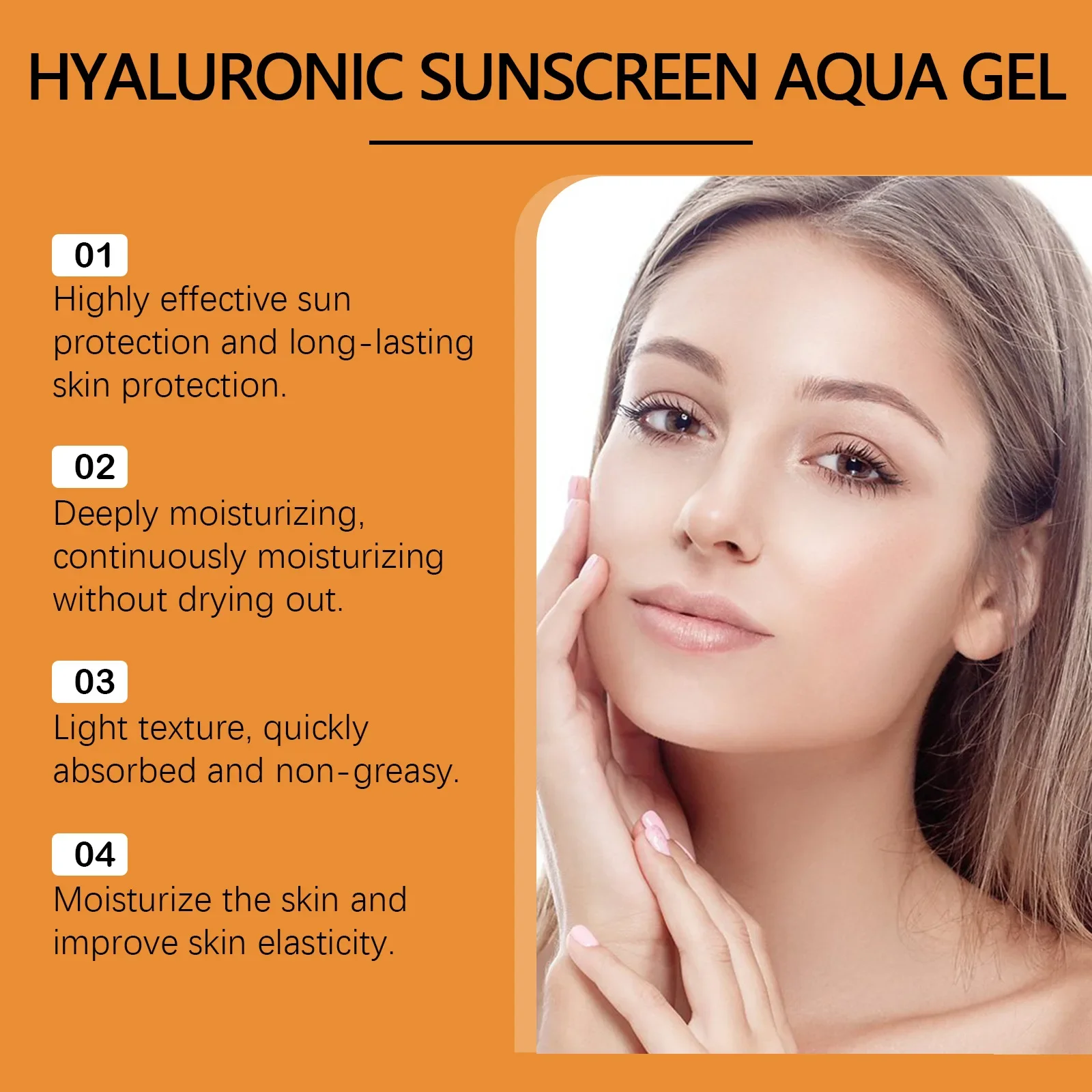 Hyaluronic Acid Sunscreen SPF50+ Lasting Moisturizing Sun Block Isolation Refreshing Waterproof Anti Oxidant Protective Cream