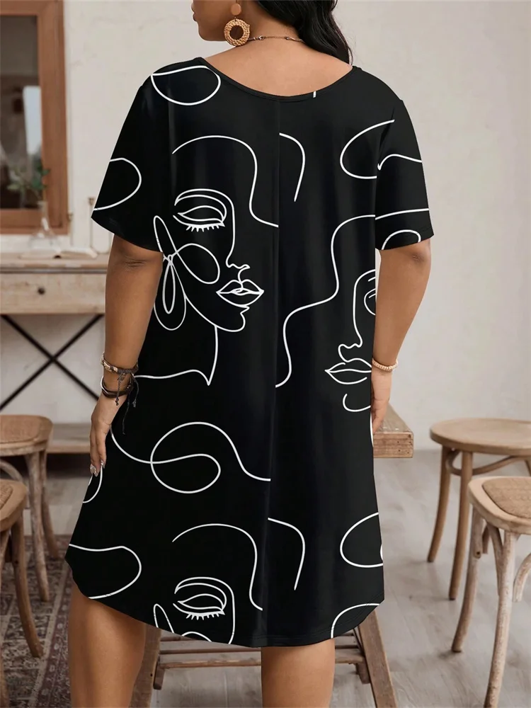Wmstar Plus Size Dresses for Women 2025 O Neck Loose Casual Printed Midi Dress New in Summer Clothes Wholesale Dropshipping