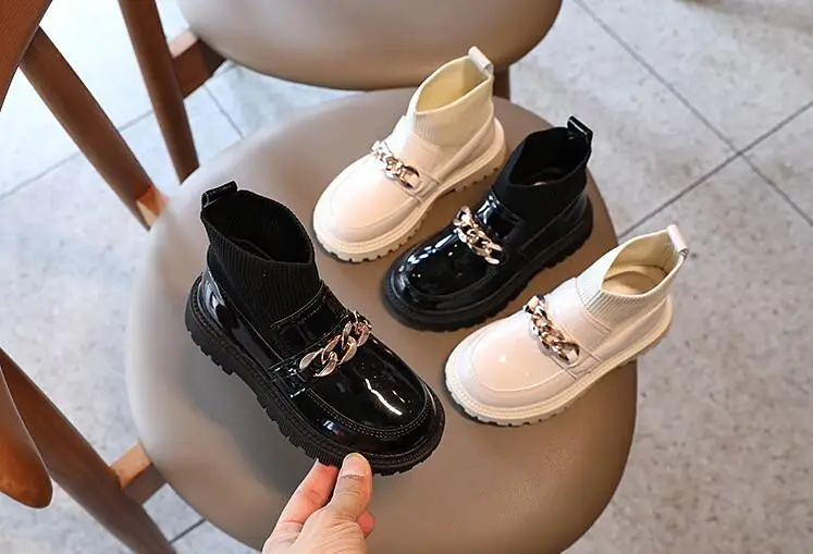 2023 Kids Little Girl Metal Short Boots Autumn Winter Fashion Children Girls Toddler Boots Flat Size 26-36 Chunky Sneakers