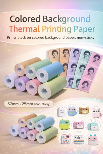 Colorful Mini Printer Paper, Thermal Paper 57 * 25mm for Pocket Inkless Portable Bluetooth Printer Mini Portable Printer Paper 1