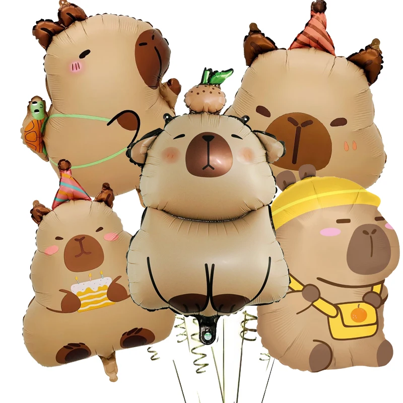 5-teiliges Cartoon-Capybara Aluminiumfolien-Ballonset Niedliche Kapibala Geburtstagsparty-Dekorationen Baby-Shower Luftballons