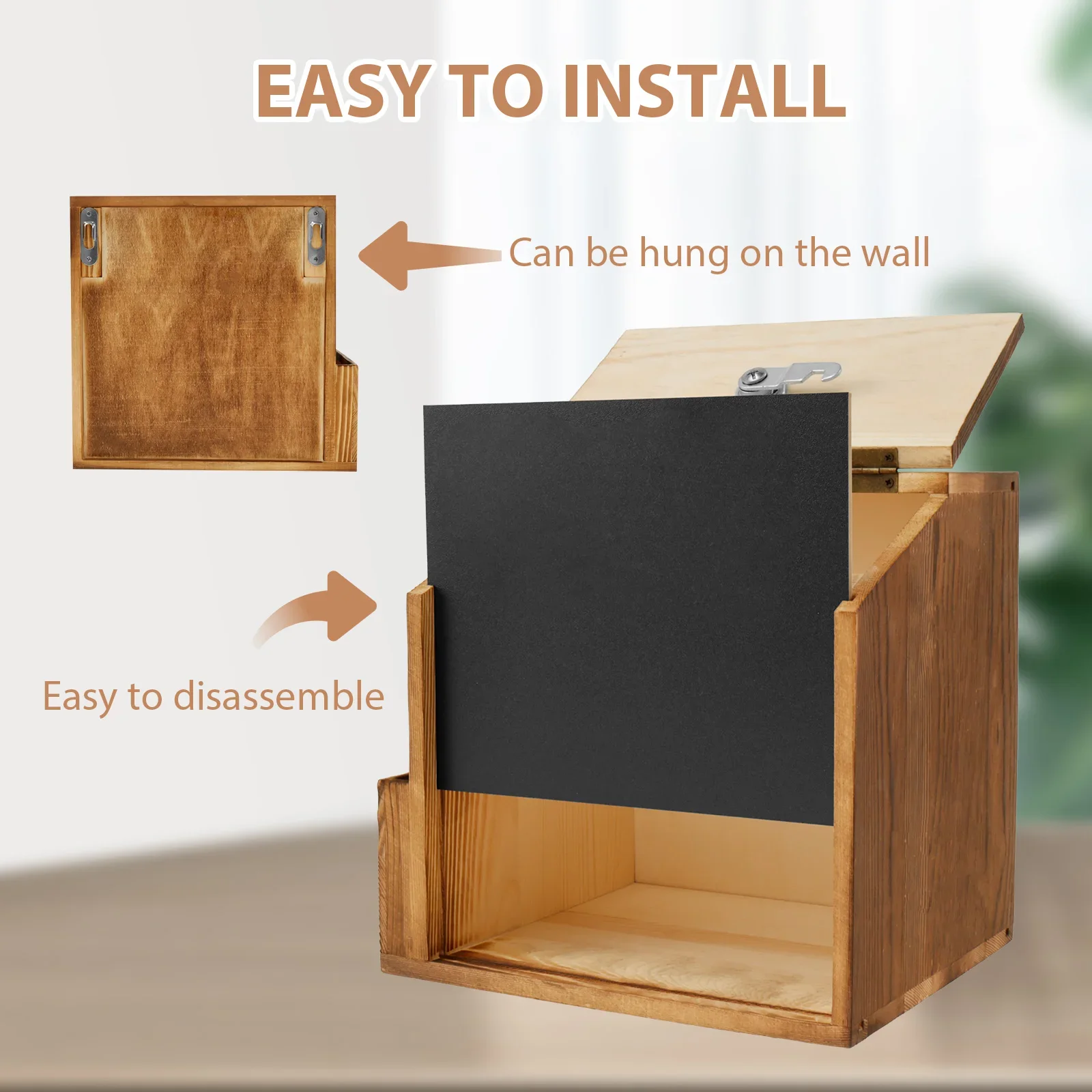 Wood Suggestion Box Wall-mounted Mail Ballot Box Vintage Donation with Slot and Lock Chalkboard Collection for School