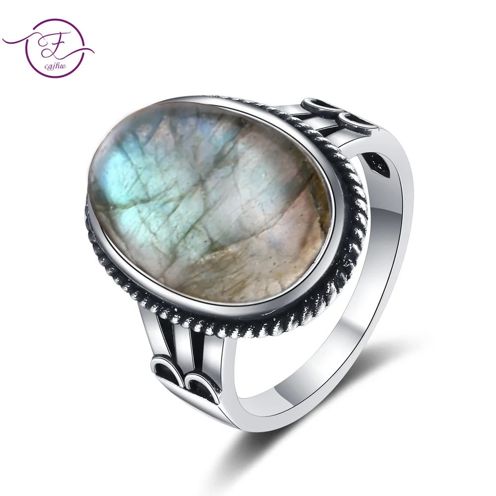 

925 Sterling Silver Large Stone 11x17MM Natural Labradorite Tiger Eye Ring for Women Fine Jewelry Party Wedding Anniversary Gift