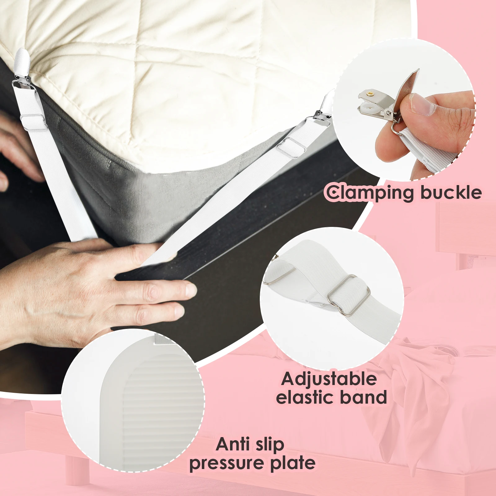 4Pcs Bed Sheet Holders Pressure Plate Adjustable Length Bed Sheet Straps Clips Suspender for Mattress Covers Sofa