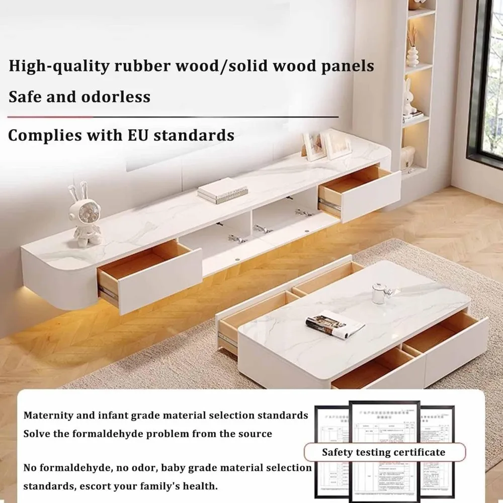 Wall-Mounted TV Cabinet White Floating TV Bench Living Room TV Unit Multimedia Wall Storage Cabinet(200CM/78.7IN) 5
