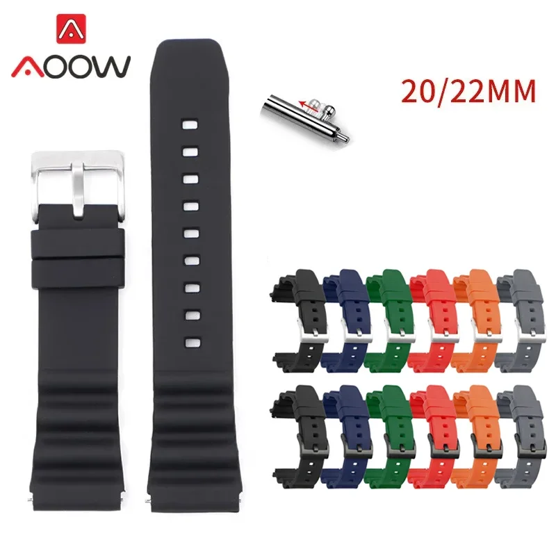 Silicone Sport Waterproof Diving Watch Band - Quick Release Rubber Strap, 20mm/22mm