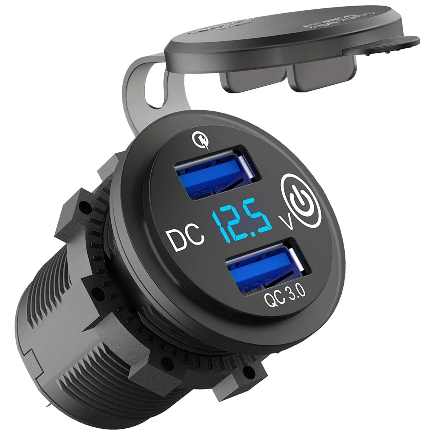 

12V USB Outlet, Quick Charge 3.0 Dual USB Car Charger with Contact Switch and Voltmeter for 12V/24V Motorcycle Car