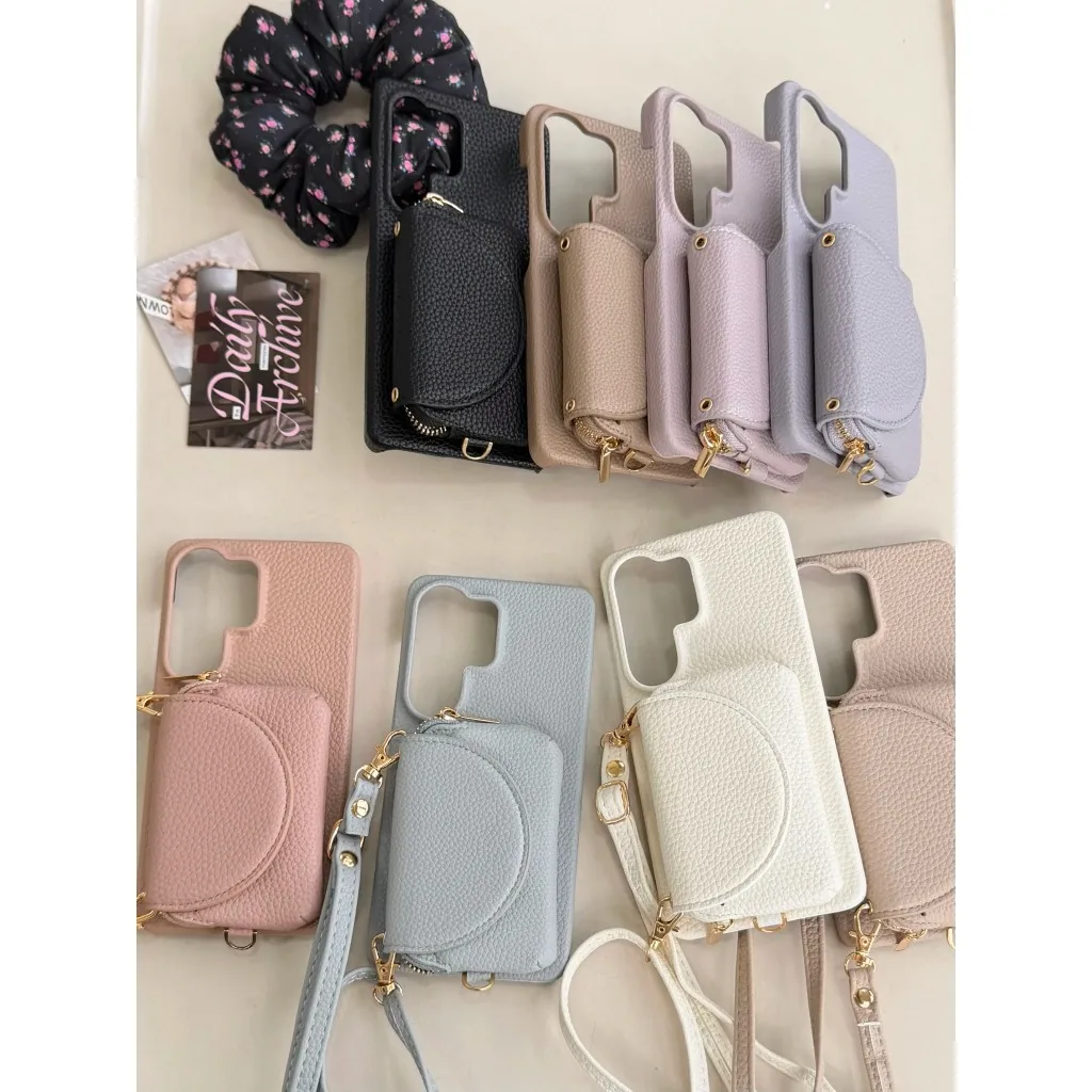 Crossbody Lanyard Phone Case with Mirror Zipper Card Holder and Shockproof Cover
