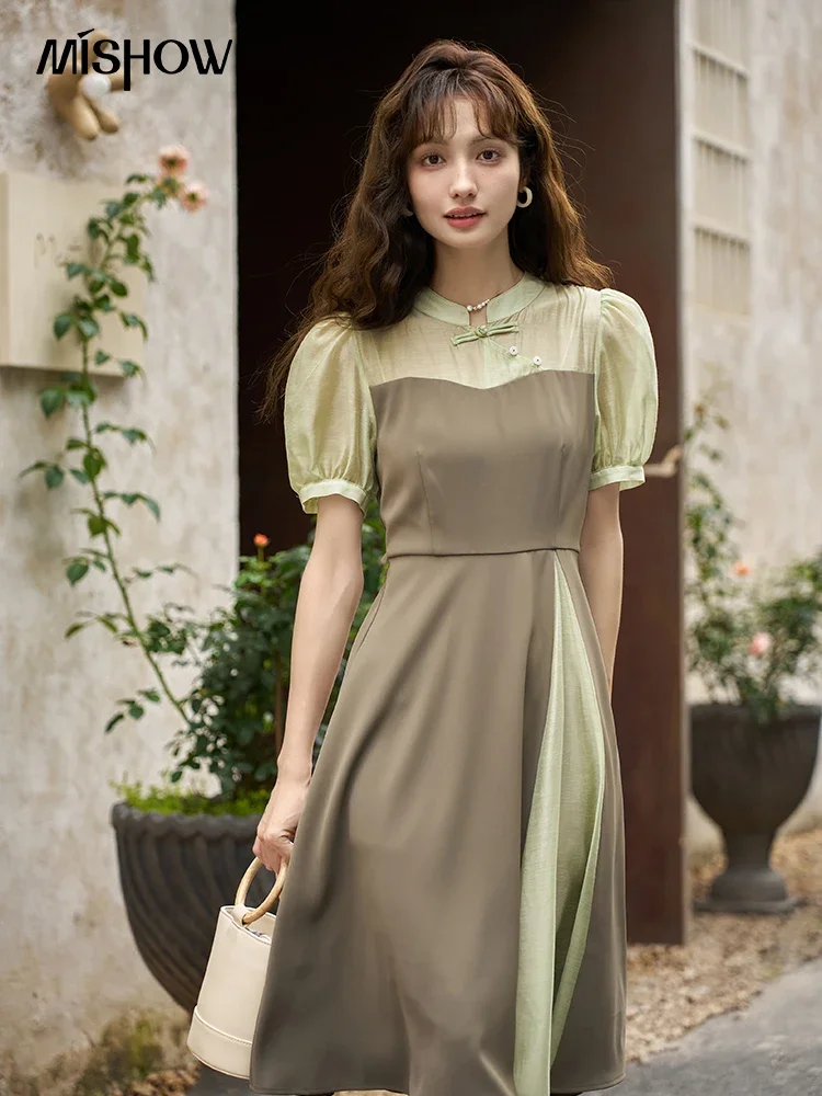 chinese dress ladies Women Asian Style Retro Long Sleeves Linen and Cotton Dress Orange main image 1