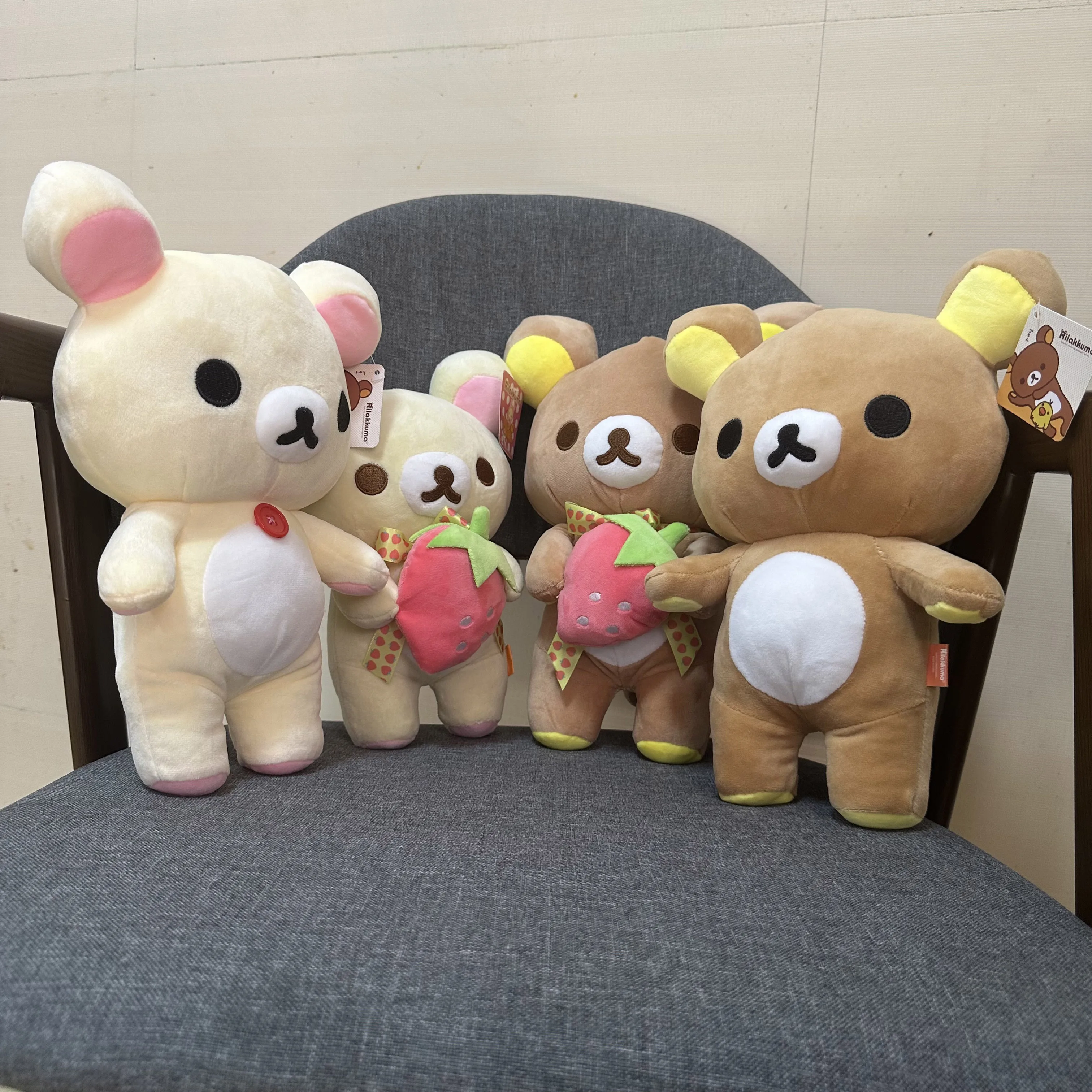Rilakkuma 봉제 인형, 귀여운 동물 딸기, 귀여운 곰 인형, 쿠마 봉제 인형, 카와이 방 장식 장난감, 어린이 자동차 등받이 선물