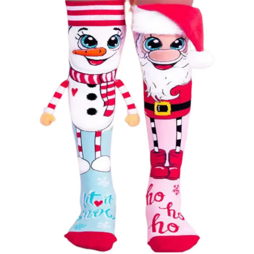 1 Pair Creative Cartoon Christmas Stockings Regular Fit Christmas Present Socks Soft Decorate Santa Snowman Christmas Socks