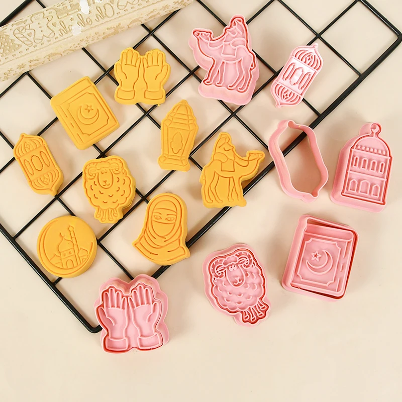 Ramadan Cookie Cutters Plastic 3D Camel Moon Star Pressable Biscuit Mold Cookie Stamp Islamic Muslim Kitchen Baking Pastry Tools