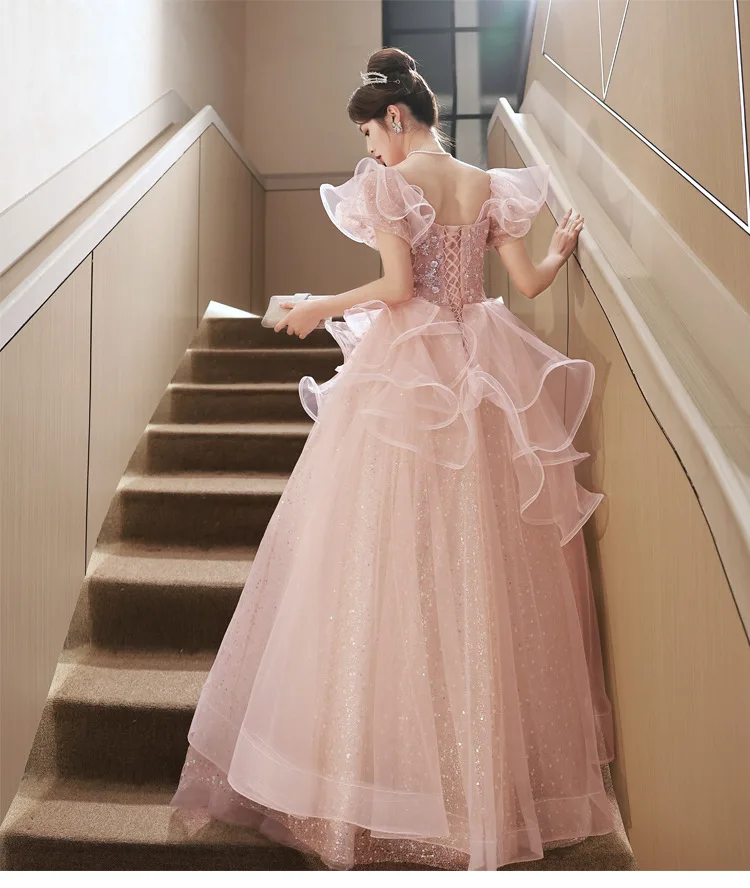 Bomaris Pink Ball Gown Quinceanera Dresses Applique Formal Princess Birthday Party Gowns Customized