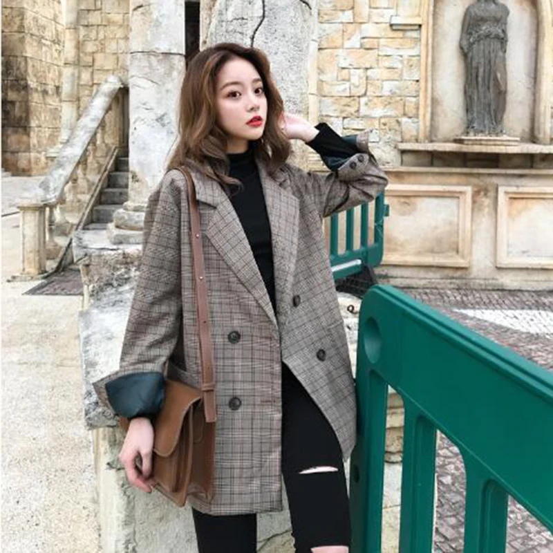 

Blazers Women Plaid Simple Loose Elegant Womens Coat All-match Workwear Harajuku Korean Style Females Fashion Chic Daily 2022