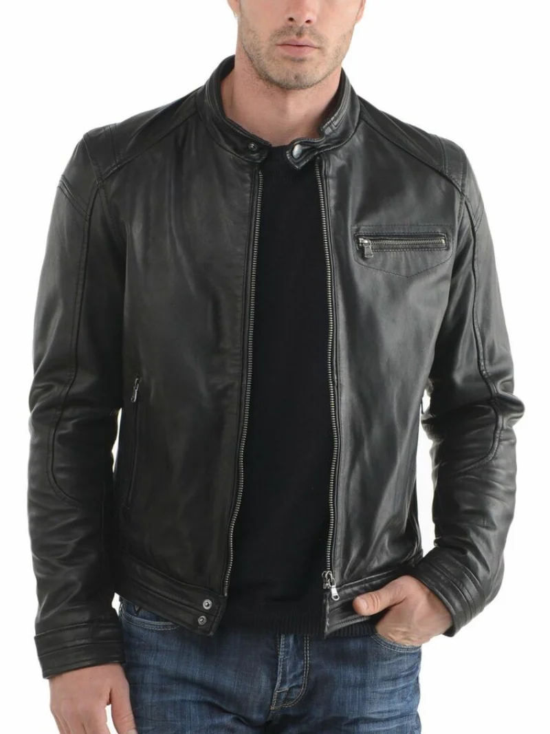 

Mens Leather Jacket Slim Fit Coat Motorcycle Biker Café Racer Style Outwear