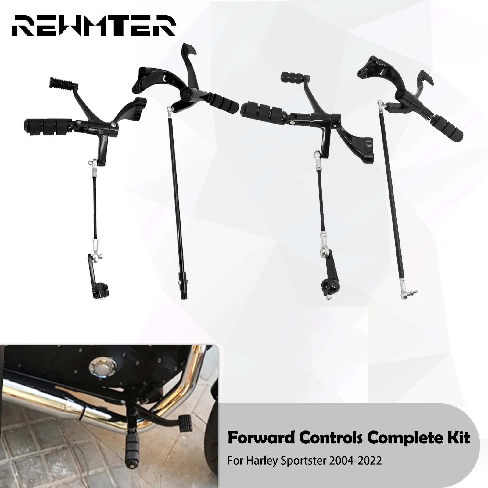 Motorcycle Black Forward Controls Complete Kit Pegs Levers Linkages For