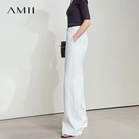 Jean Amii pour femme, style minimaliste, nouvelle collection été 2025, couleur unie, pour le quotidien, noir, beige, coupe large, en denim de coton, pantalon long 12552012 2