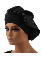 Normal adult sized Head Wrap Elastic Band Bonnet sleep cap Satin Silky Bonnet Sleep Black Pink color choice 1