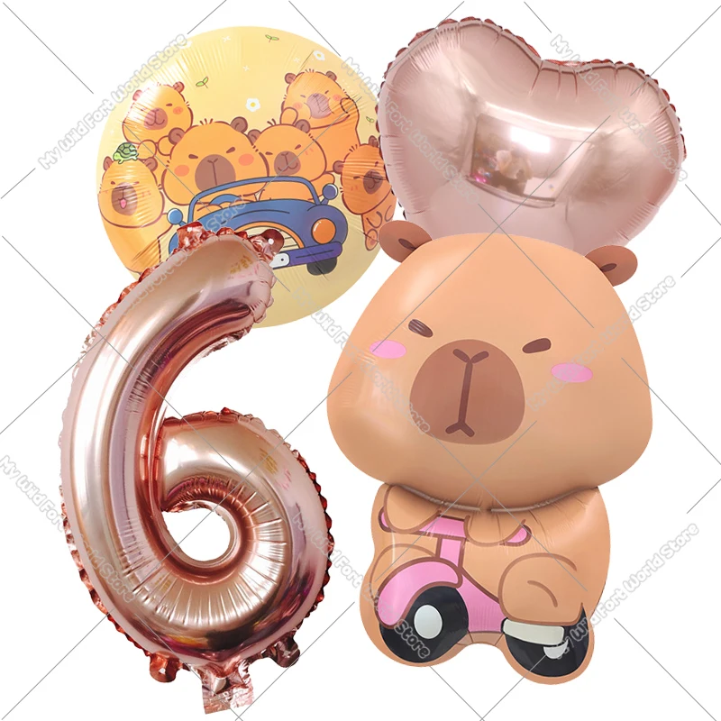 Capybara Geburtstagsballons Dekorationsset Niedliche Capy Aluminiumfolie Liebesnummer Ballons Mädchen Partyzubehör Kindergeburtstagsgeschenk – Detail 3