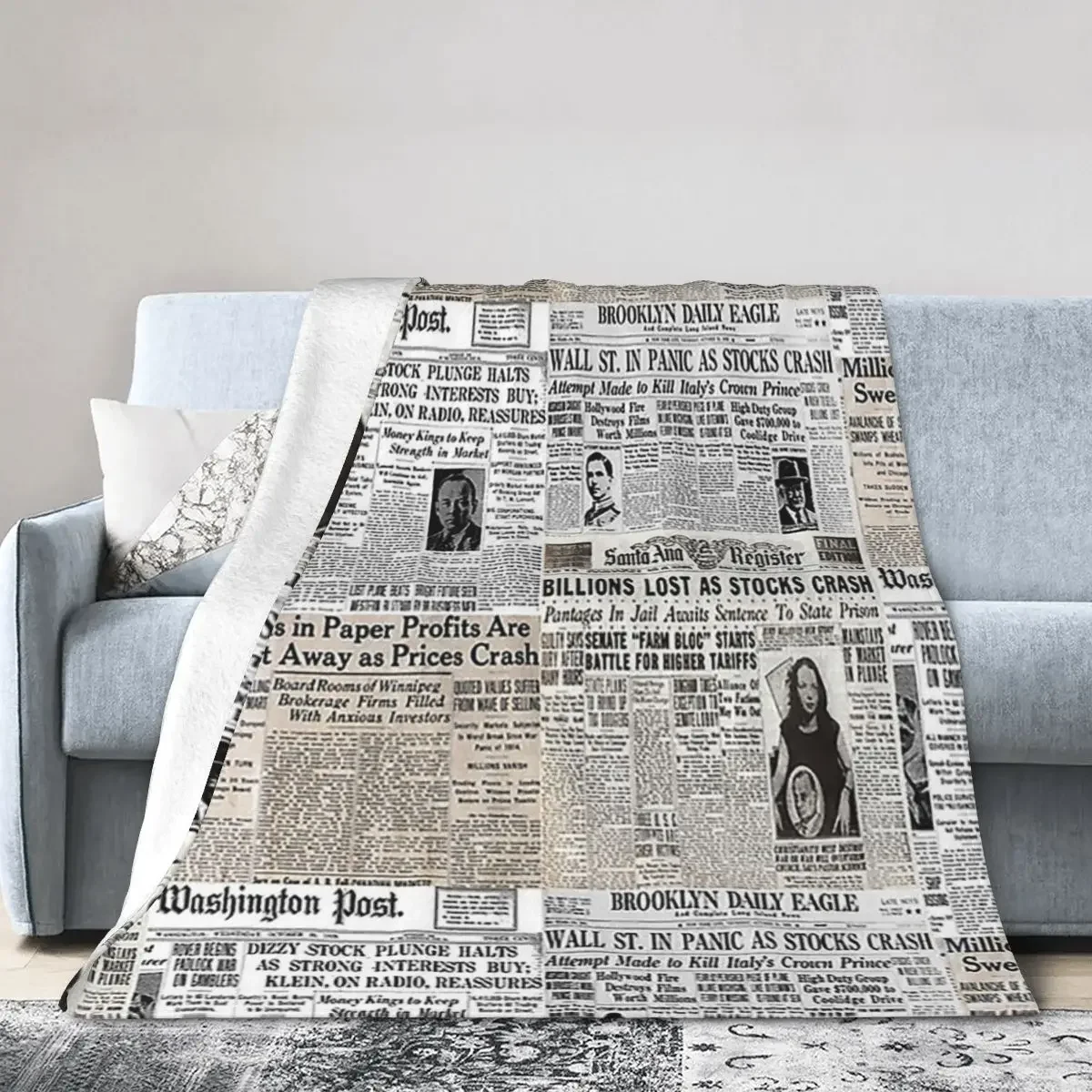 

The Stock Market Crash Of 1929 - Newspaper Collage Blanket Soft Warm Flannel Throw Blanket Plush for Bed Picnic Travel Home Sofa