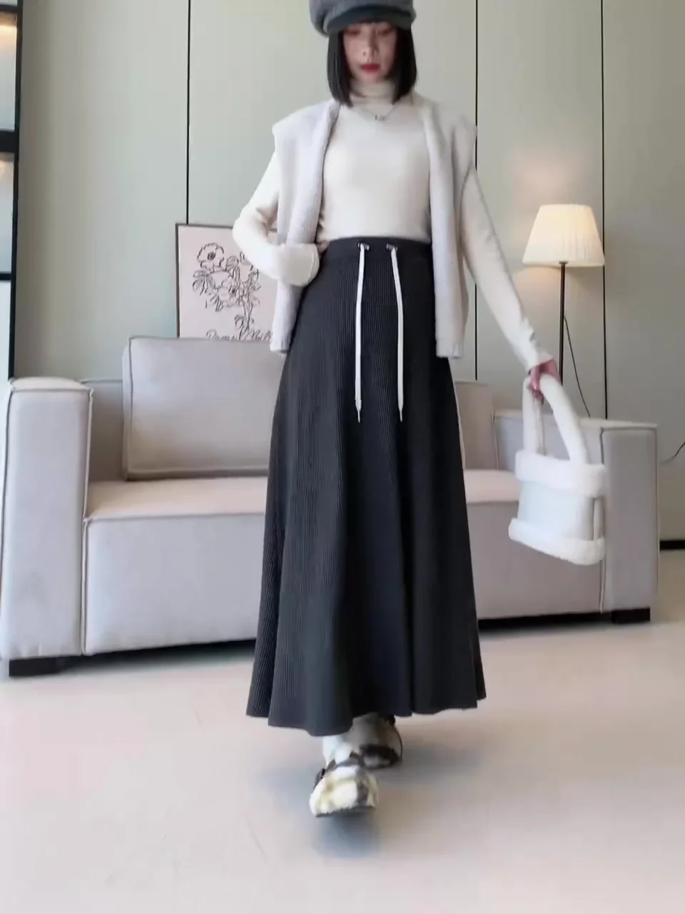 Autumn Maternity New Comfortable Wool Knitted Skirt Casual Wide Slimming Mid Length Umbrella Skirt for Pregnant Women Pregnancy