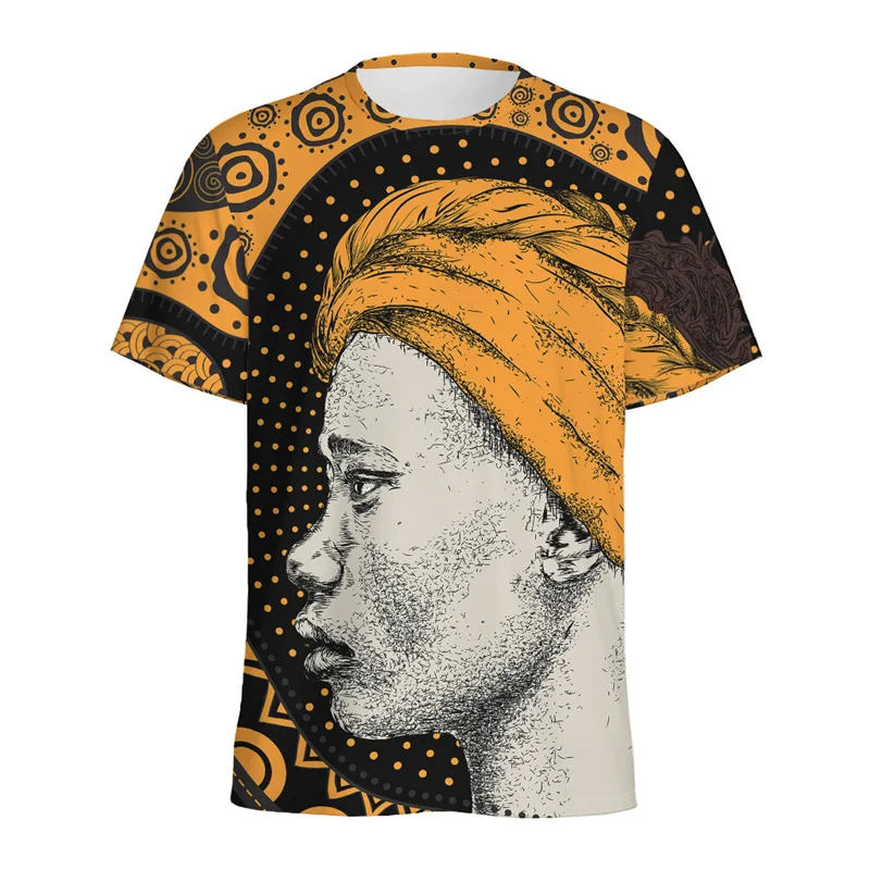 

Tribal African Girl Graphic T Shirts Men Round Neck Short Sleeves 3D Print African Ethnic Tees Women Summer Casual Loose T-shirt