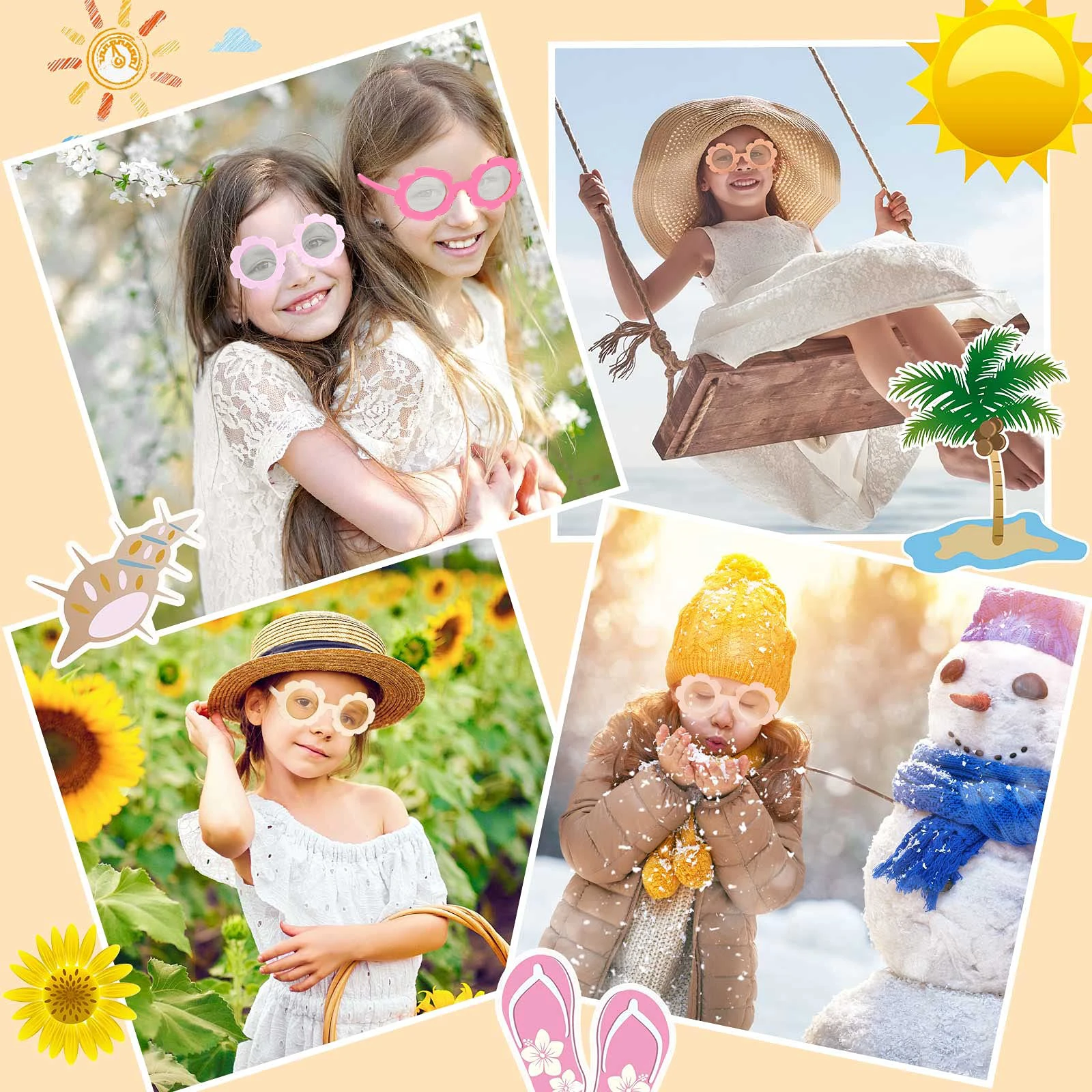 12-60Pcs Round Flower Sunglasses for Girls Toddler Cute Flower Glasses Outdoor Beach Eyewear Birthday Party Favors for Kids Gift