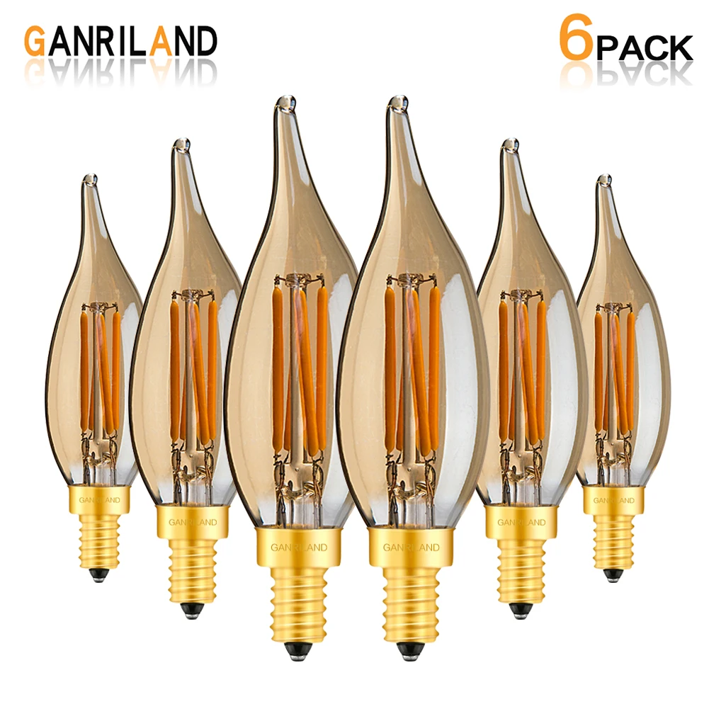 GANRILAND 4W C32T Dimmable Candle Flame Light Bulbs E12 E14 Led Filament Candelabra Bulb 110V 220V 2700K For Decor Pendant Lamp