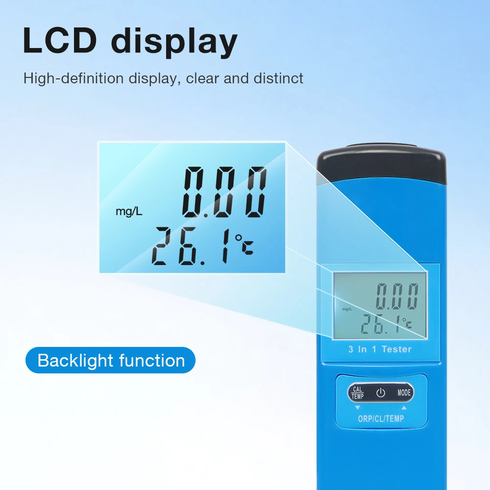 Water Quality Tester 3-in-1 LCD Meter for Aquarium Pool Hydroponics