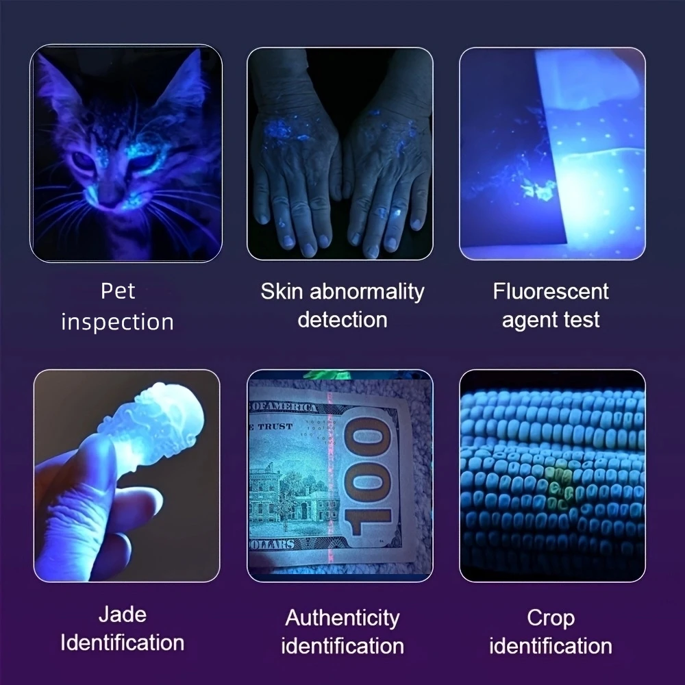 200W 365nm LED UV Flashlight Powerful Blacklight Torch USB Rechargeable for Catdog Tinea Urine Stain Scorpion Money Ultraviolet