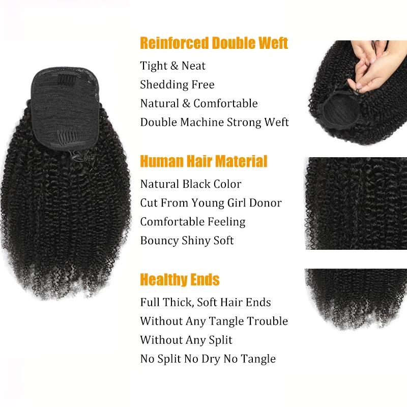 8-26 Inch Afro Kinky Curly Drawstring Ponytail Human Hair Extensions 3C 4A Brazilian Remy 100% Human Hair Ponytail For Women 2