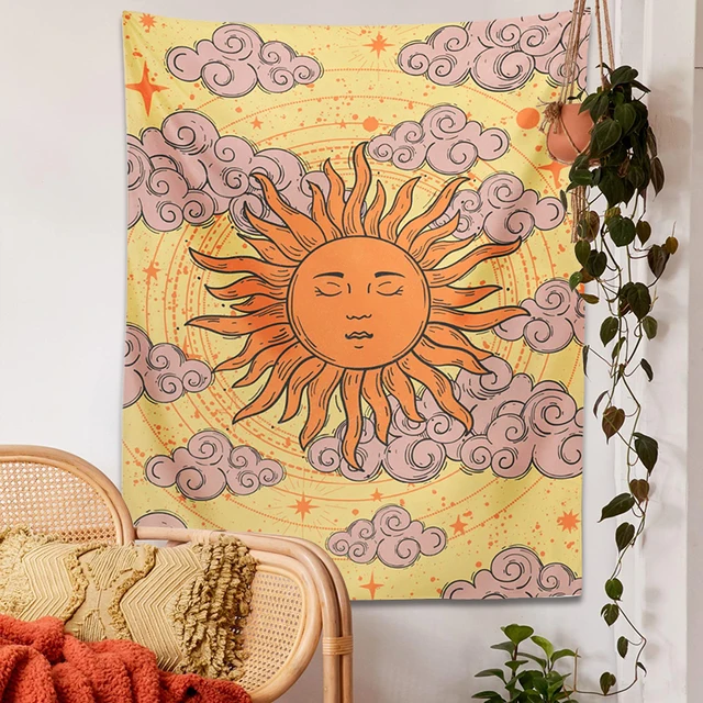 Retro Sun Moon Dekoráció Gobelin Pszichedelikus Égi 70 -Es Évek Szüret Boszorkány Istennő Nyomtatott Falfestmény Háttérrelények Otthoni - Image 5
