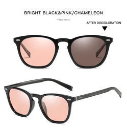 AORON Unisex Classic Round Polarized Photochromic Sunglasses with TR Frame & Aluminum - Magnesium Temples - L (Pink Photochromic)