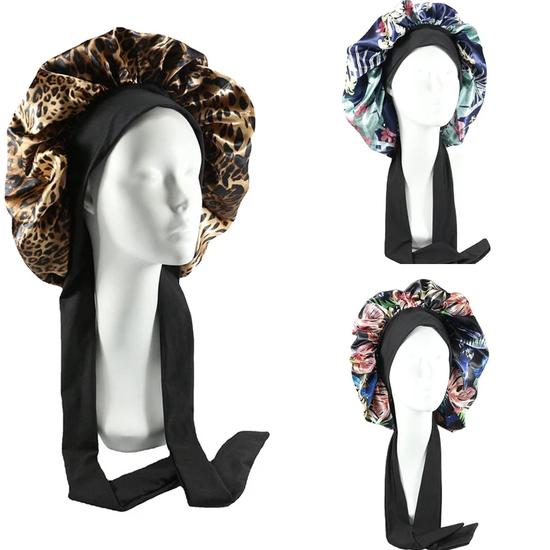 Women Big Size  Satin Cap for Sleeping Hat Night Sleep Cap Hair Care Silk Bonet Stain Hair Cap for Women Curly Springy Hair 6