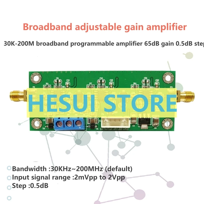 

Adjustable gain amplifier module 30K-200M broadband programmable amplifier 65dB gain 0.5dB step