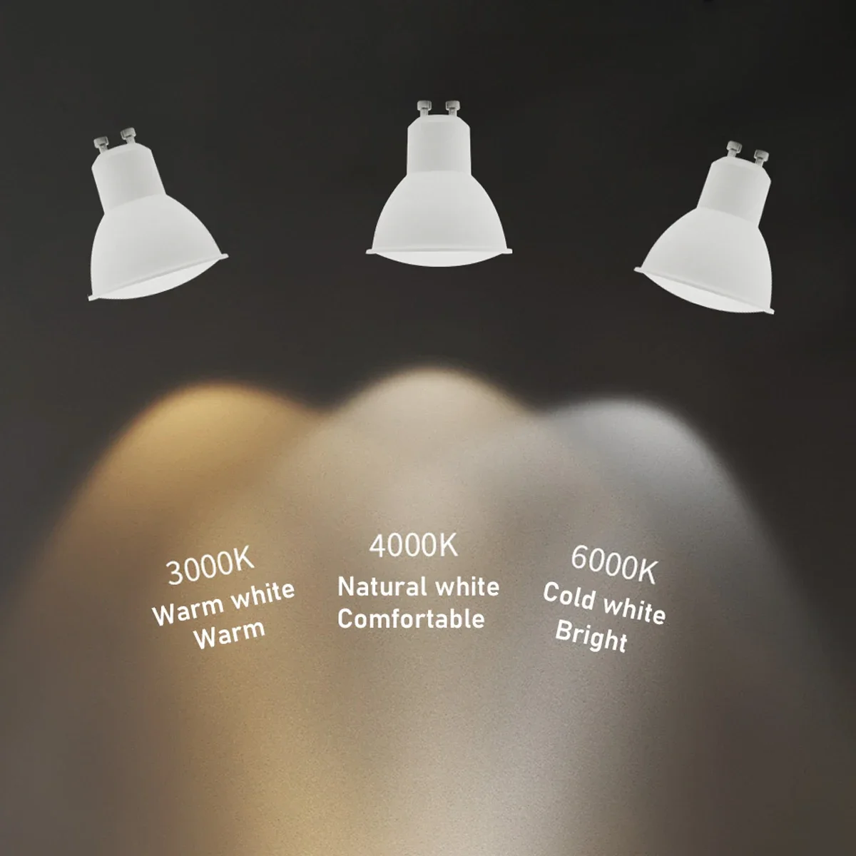 거실용 LED 스포트라이트 전구, 3 색 온도 조명, 38 도 120 도 초점, GU10 AC220-240V AC100-240V, 8W, 2 개