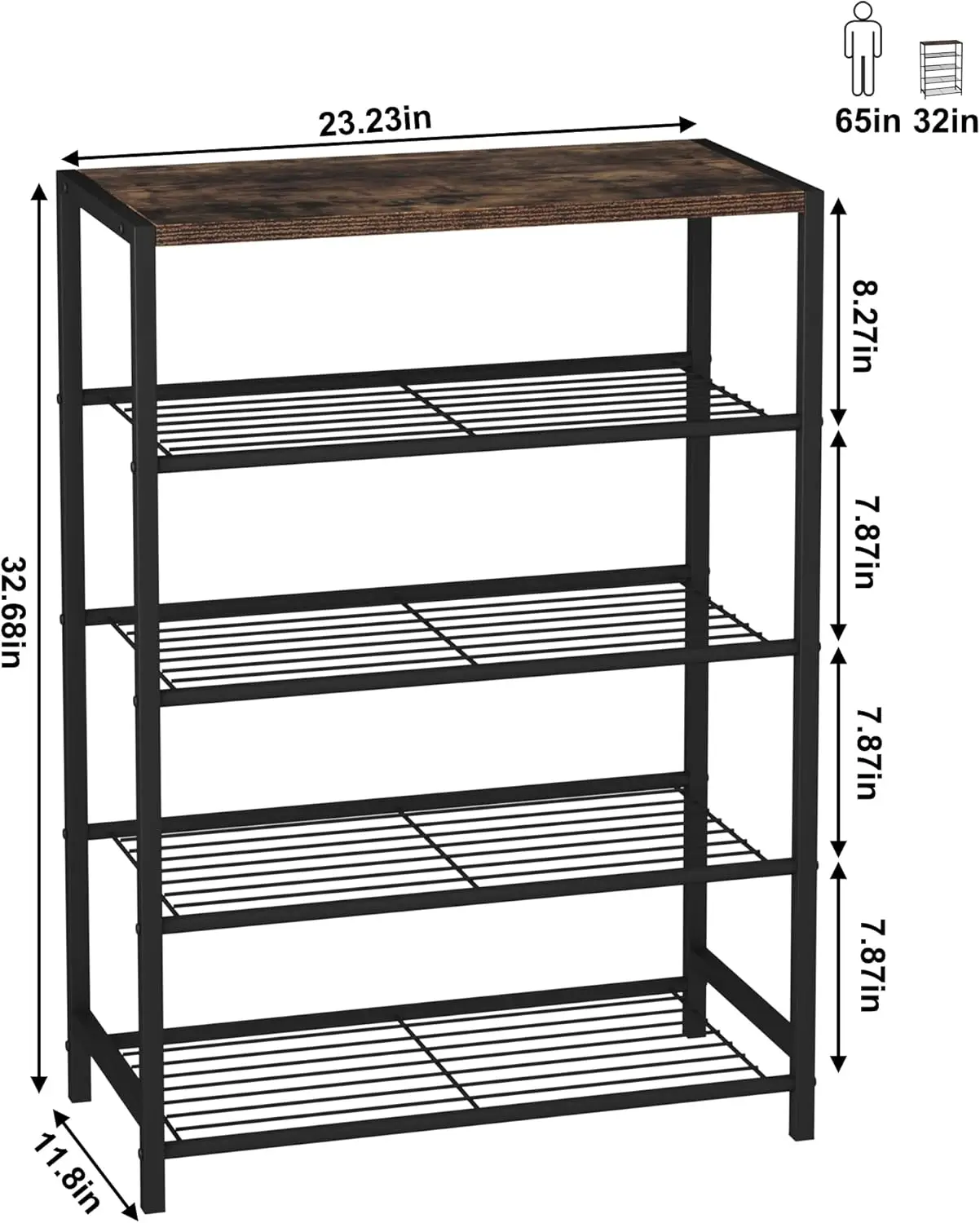 5-Tier Shoe Rack, Shoe Storage Shelf with MDF Top Board, Shoe Rack Organizer, Each Tier Fits 3 Pairs