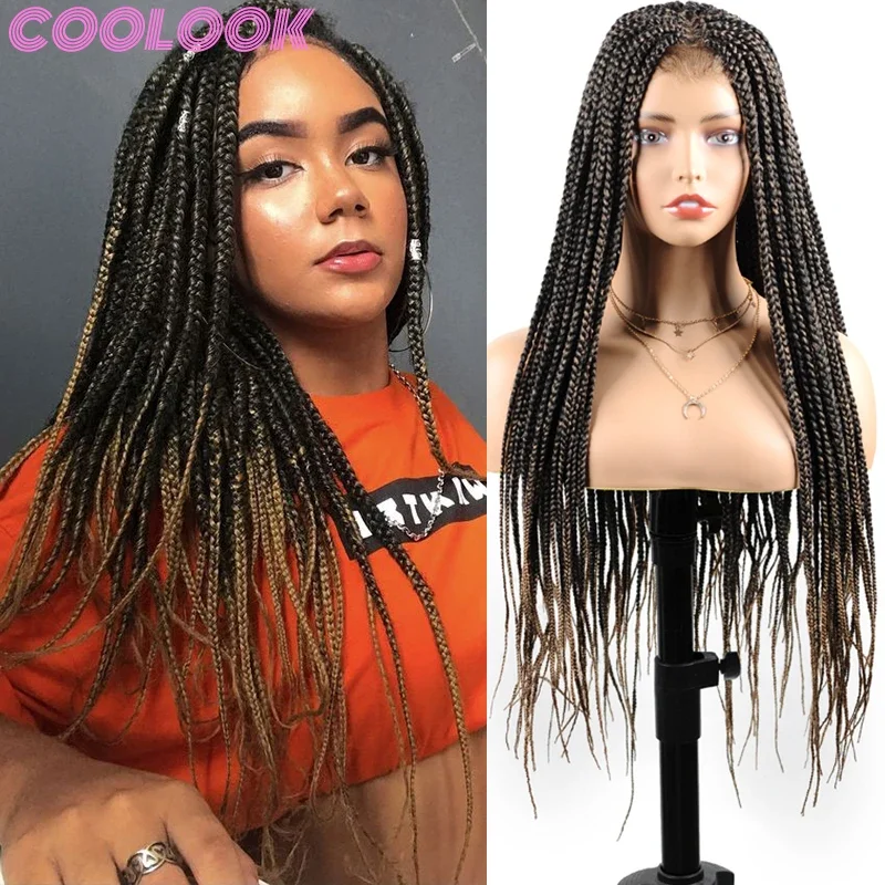 

30Inch Box Braided Full Lace Wig Ombre Blonde Box Braids Lace Front Wigs for Black Women Synthetic Lace Frontal Wig for Braiding