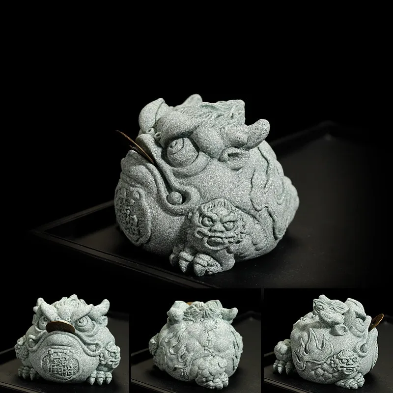 

Green Sand Stone Tea Pet Decoration Golden Toad Chinese Tea Table Tea Set Attracting Wealth Toad Table Small Decoration
