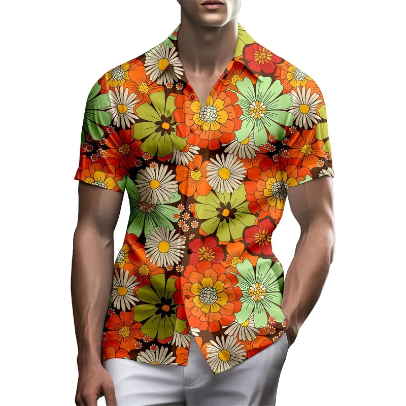 T-shirt da uomo con stampa 3D a maniche corte con bottoni