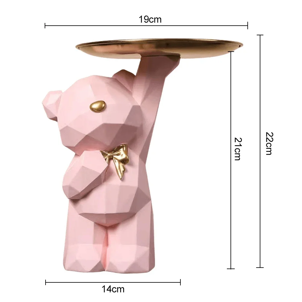 Resin Lovely Nordic Bear Sculptures Keys Holder Cute Bear Storage Tray Statue Table Decorations for Home Decor Bookshelf Decor
